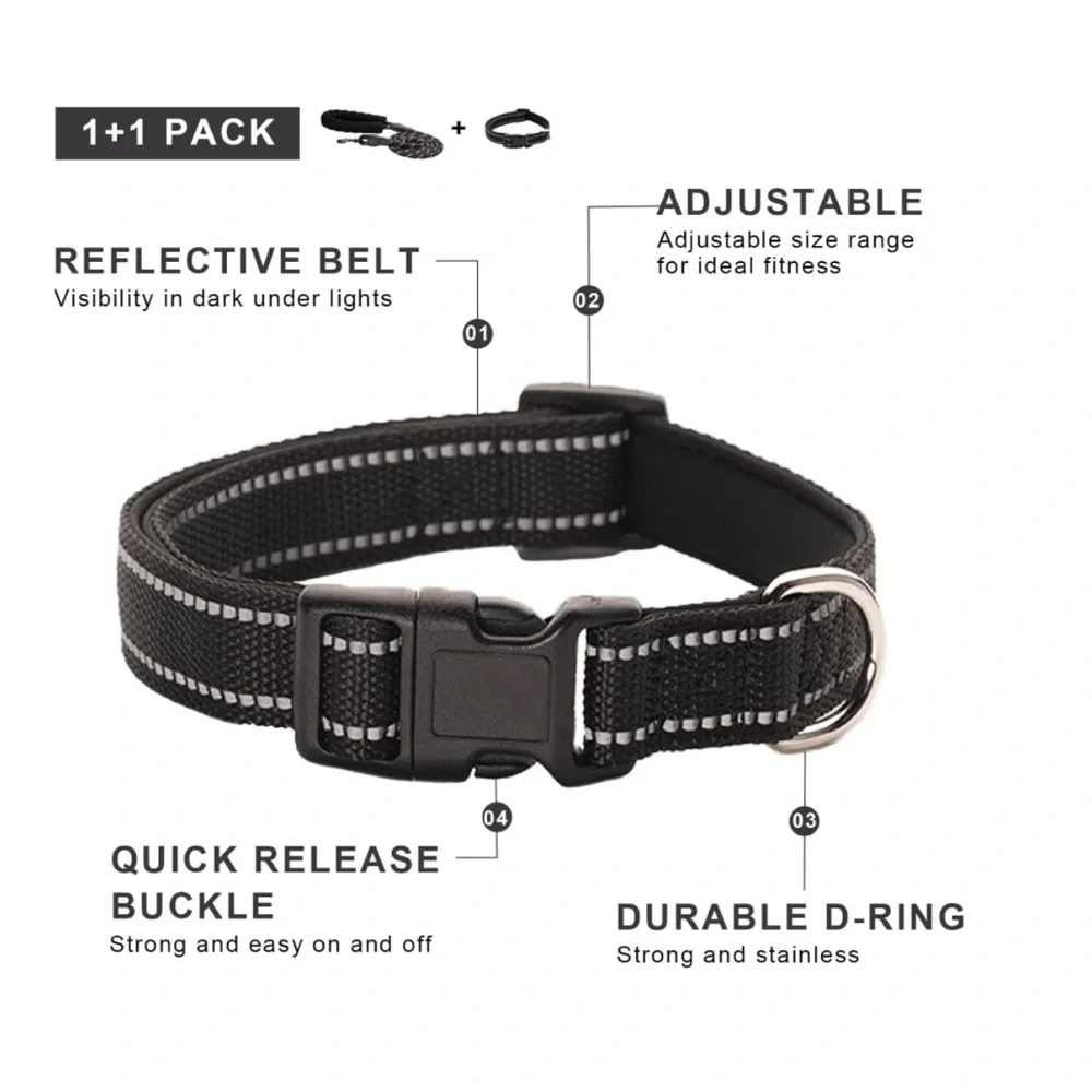Reflective Dog Collar and Leash Set, Adjustable Collar and 5 FEET Dog Leash